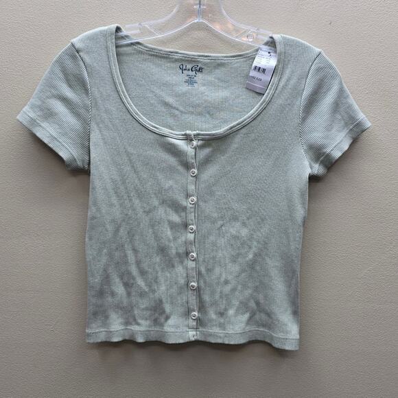 Brandy Melville John Galt Women's Button Up Knit Top Short Sleeve Green One Size - Picture 1 of 5